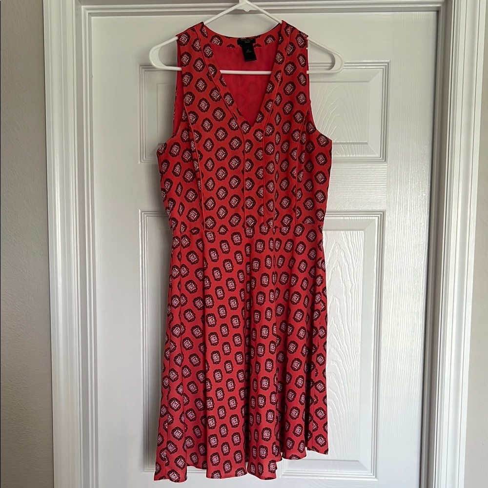 Ann Taylor Red Sleeveless V-Neck Midi Dress